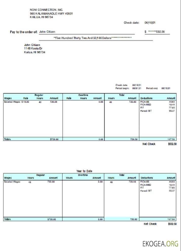 Fiche de paie HI aux États Unis